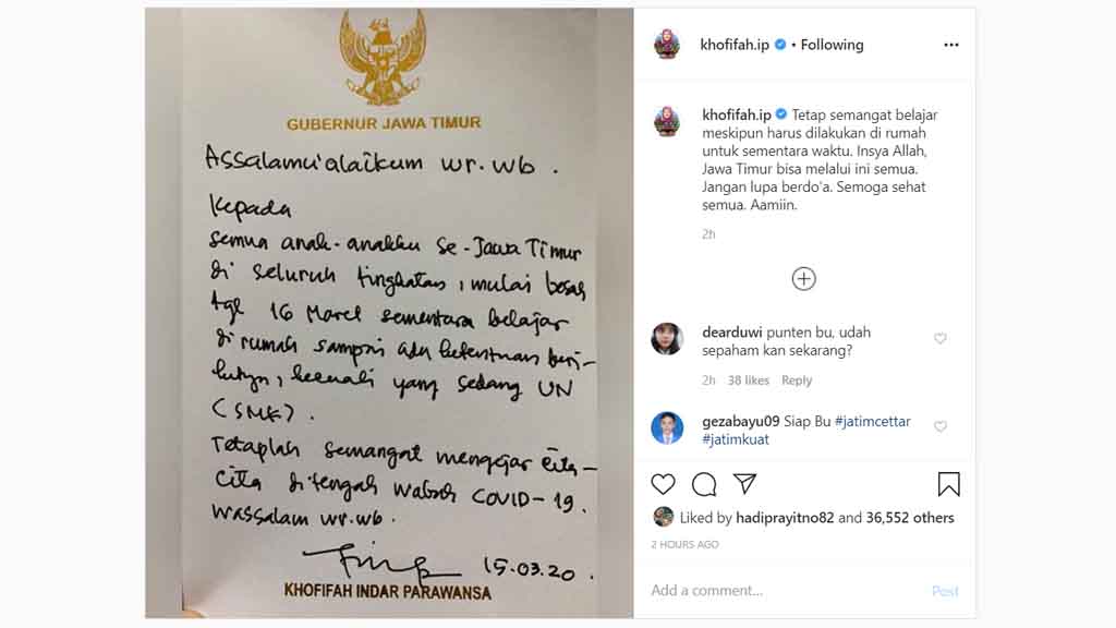 Akhirnya Gubernur Khofifah Liburkan Sekolah di Jawa Timur