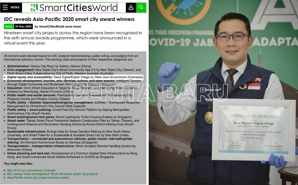 Kang Emil Bawa Jabar Raih Award Inovasi Smartcity Asia Pacific 2020