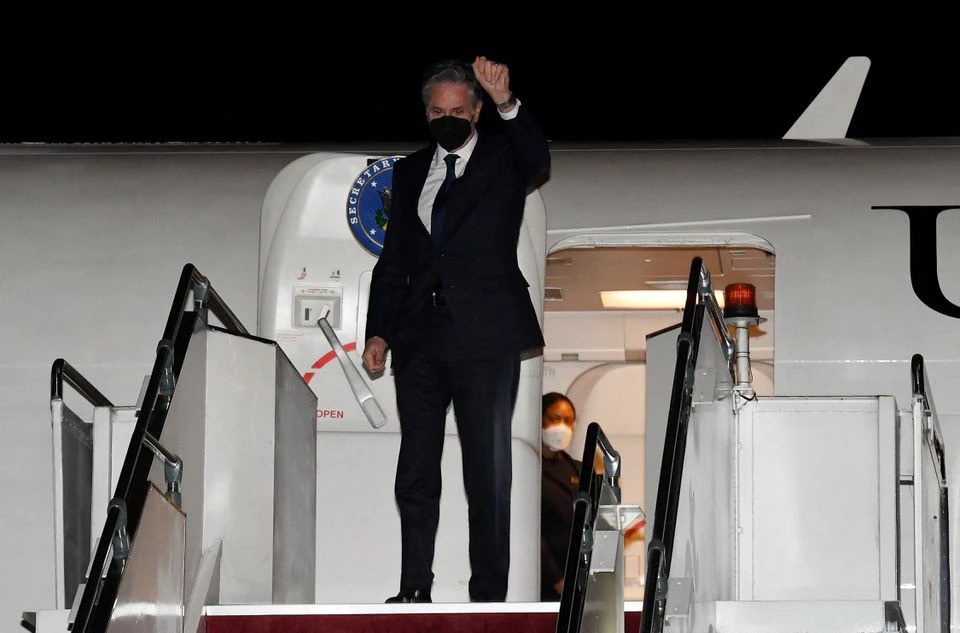 Menteri Luar Negeri AS Antony Blinken tiba di Bandara Subang, di Kuala Lumpur, Malaysia, 14 Desember 2021. Foto: Reuters.