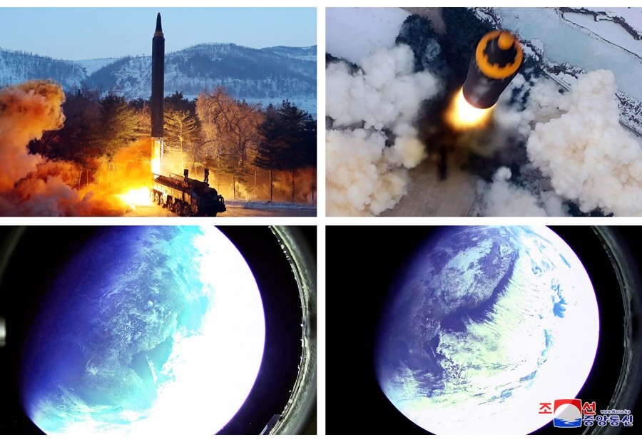 Foto uji coba rudal IRBM Hwasong-12 dari satelit. Foto: KCNA.