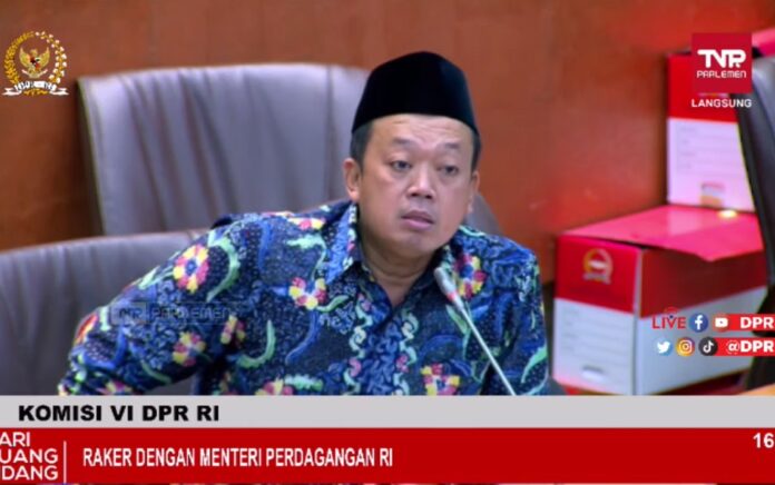 Anggota Komisi VI DPR RI Nusron Wahid dalam rapat Rapat Kerja bersama Kementerian Perdagangan RI, Kamis, 17 Maret 2022. (Foto: Tangkap Layar)