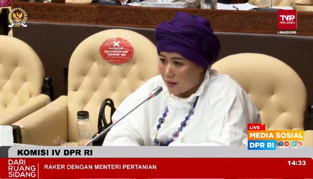 Anggota DPR RI Fraksi PKB Luluk Nur Hamidah dalam Rapat Kerja Komisi IV DPR RI dengan Kementerian Pertanian (Kementan), pada Selasa, 22 Maret 2022. (Foto: Tangkap Layar)