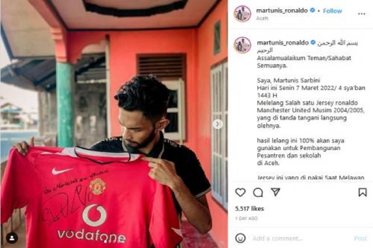 Martunis rela jual jersey pemberian Ronaldo