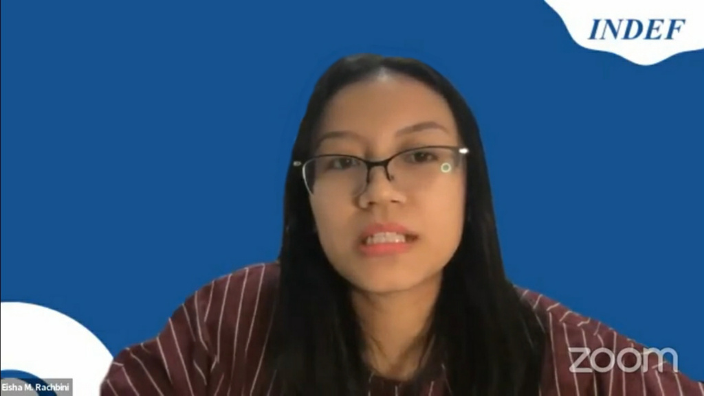 Eisha M Rachbini, Kepala Center of Digital Economy and SME’s Institute for Development of Economics and Finance (INDEF) saat menyampaikan materi diskusi publik Continuum dan INDEF, bertajuk “Keluh Kesah Masyarakat, Saat Harga Pangan dan Energi Meningkat”, Kamis 14 April 2022. (Foto: Tangkap Layar YouTube INDEF)
