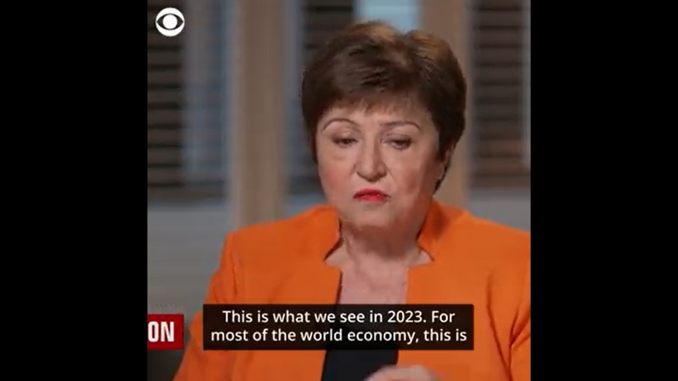 Tangkapan layar video Ketua IMF Kristalina saat melakukan wawancara dengan CBS. Foto: CBS.