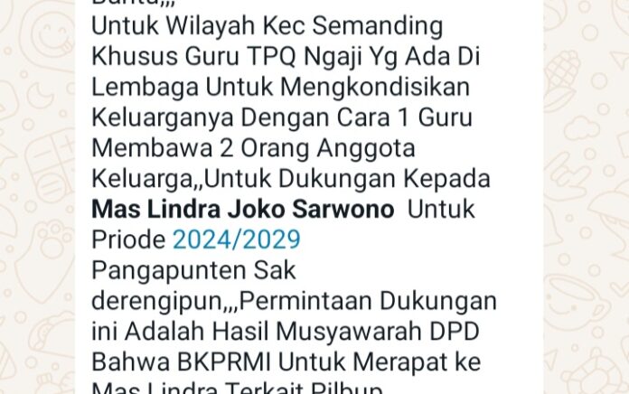 Dugaan Politisasi Lembaga Keagamaan, DPD BKPRMI Tuban Galang Dukungan Untuk Cabup dan Cawabup Tuban