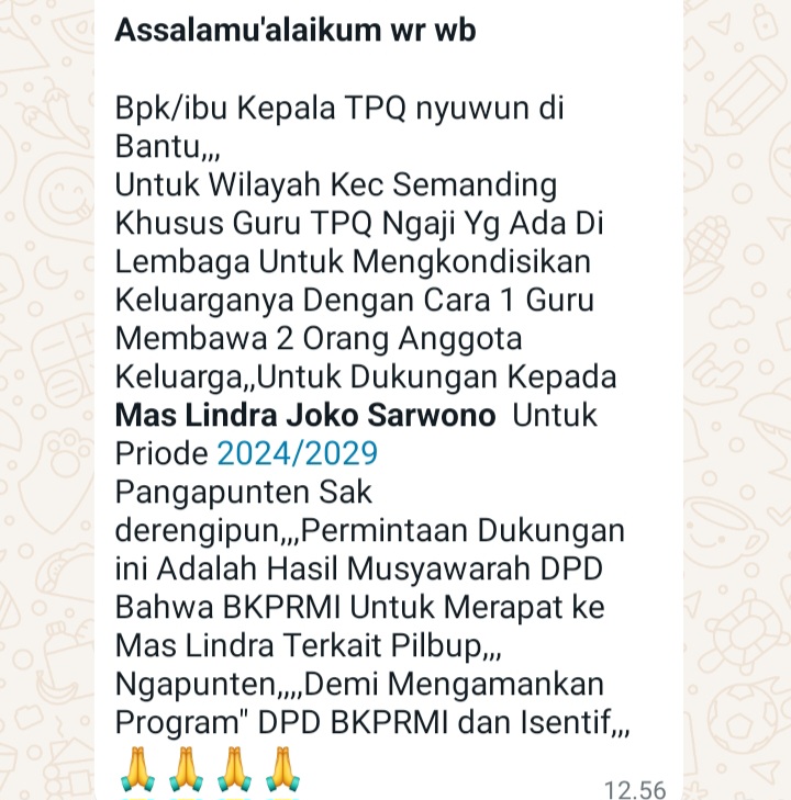 Dugaan Politisasi Lembaga Keagamaan, DPD BKPRMI Tuban Galang Dukungan Untuk Cabup dan Cawabup Tuban